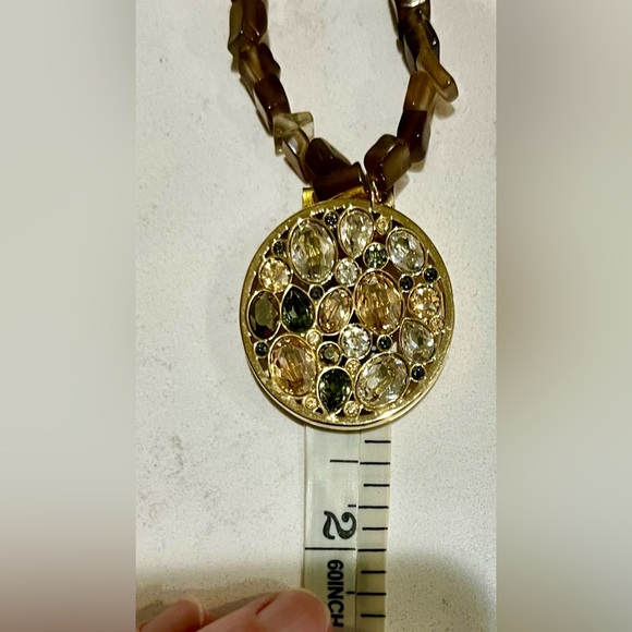 Upcycled VTG Swarovski Dorado Pendant/Tiger Eye Leather Powerhouse Necklace, EUC - Picture 8 of 13